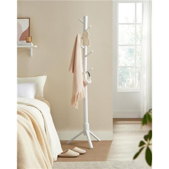 Solid Wood Coat Rack, Free Standing Tree-Shaped Coat Rack with 8 Hooks, 3 Height - Picture 3 of 7